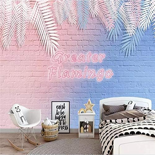 XLMING Abstrakt Flamingo Blau Rosa Tropisch Blatt Fliese 3D Tapeten Home Esszimmer Sofa Schlafzimmer Wohnzimmer TV Hintergrund-350cm×256cm