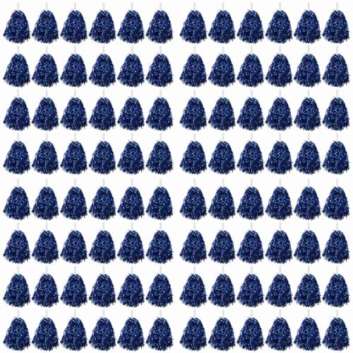 SICOSALT 96 Stück Cheerleading Pom Poms Metallfolie Cheer Pom Poms mit Kunststoffgriff für Erwachsene Kinder Cheerleader Blau