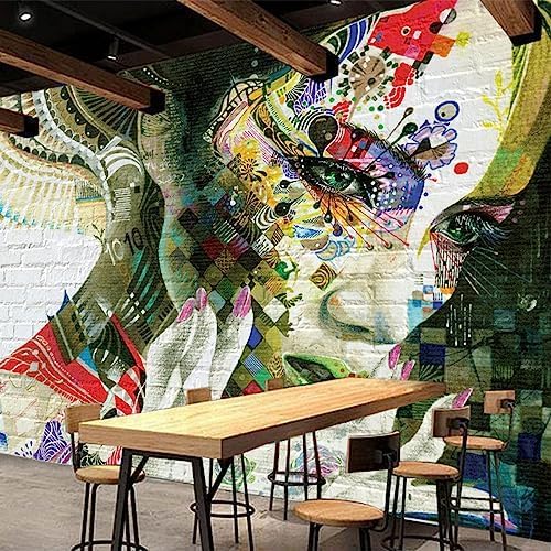 XLMING Backsteinmauer Mädchen Graffiti Bar Cafe Restaurant Kreative Dekoration 3D Tapete Home Dekoration Wohnzimmer Sofa Schlafzimmer Tv Hintergrund Wand-200cm×140cm