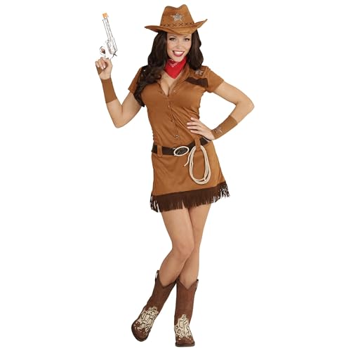 Widmann 05574 - Erwachsenenkostüm Cowgirl, Kleid, Gürtel, Ärmelstulpen, Bandana, Hut und Lasso, Größe XL