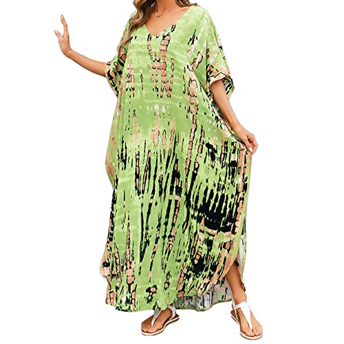 Übergroßer Kaftan, V-Ausschnitt, Strand-Badeanzug, gestreifter Druck, lockerer Kaftan, Kaftan für Wasser