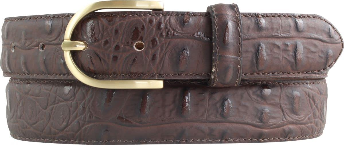 BELTINGER Damen-Gürtel mit Krokoprägung 3 cm | Leder-Gürtel für Damen 30mm Kroko-Optik | Kroko-Muster mit runder, goldener Gürtelschließe | Braun 85cm