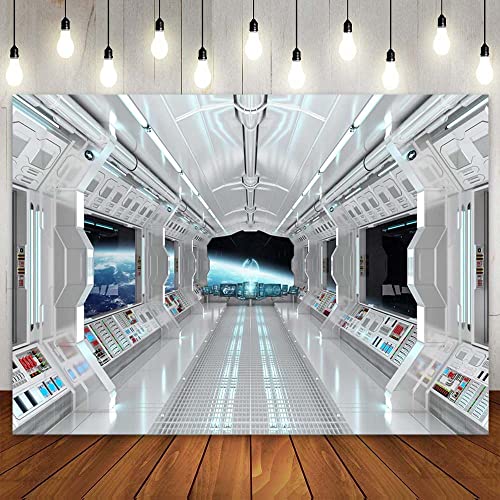 Raumschiff Innenraum mit Fensterblick Planet Erde Party Kulisse Banner Universum Science Fiction Raumschiff Pography Space