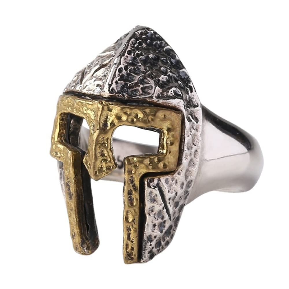 VOYADE Herren Gothic Motorrad Punk Retro Ring Spartan Maske Helm Nordic Pagan Einstellbarer Wikingerring,Silber,7