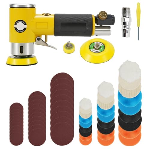 HVVENTY Mini 2/3 Zoll Luftschleifer Pneumatischer Polierer Schleifer Puffer Doppeltwirkende Spurpolierer 80 Blatt Schleifpapier Kit B Einfach zu bedienen