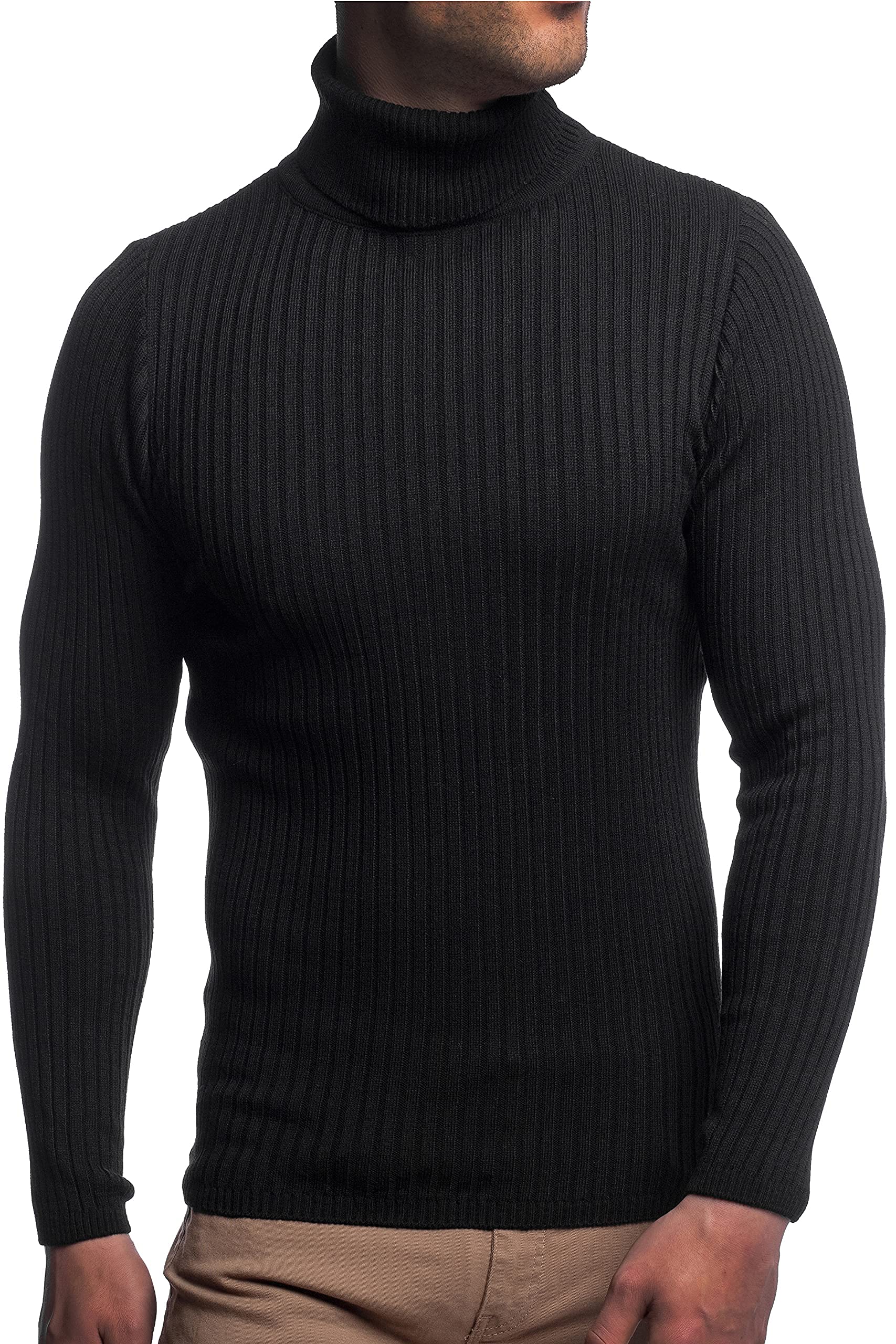 Karl´s People Herren Rollkragen-Pullover Herren Rolli S-5 XL • Rollkragenpullover für Herren mit Streifenmuster • Angenehmer Pullover Herren Langarm (4XL, Black)