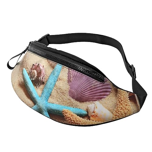 HSJFS Modische Hüfttasche mit schönem Blumendruck, verstellbare Hüfttasche, lässige Brusttasche, Muscheln am Strand, Einheitsgröße