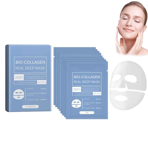 Korean Bio-Collagen Real Deep Mask,Bio Collagen Face Mask Overnight,Korean Deep Hydrating Hydrating Firming Mask,Smooth and Tight Skin,Small Molecule Penetration,Anti-Wrinkle Face (8PCS)