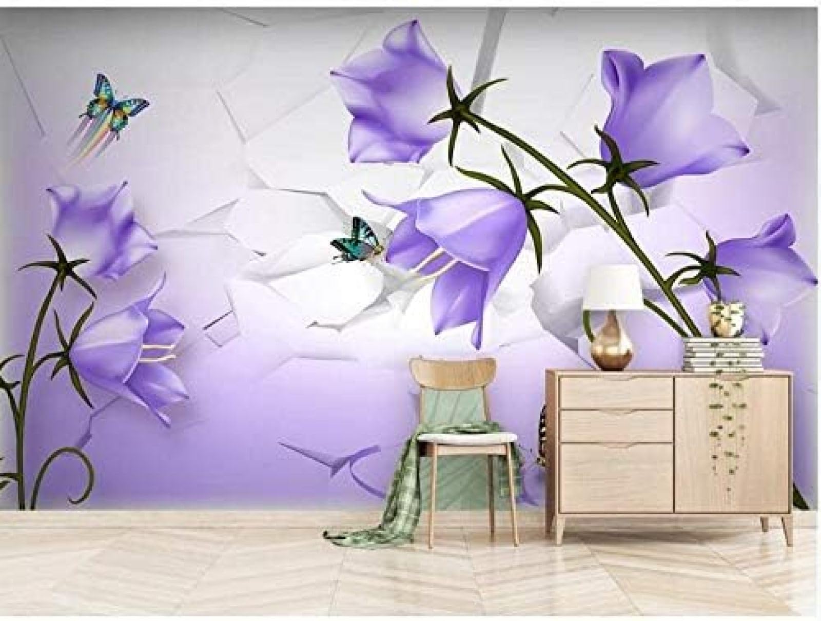 Schmetterling Blume Lila Fantasie 3D Tapeten Wanddekoration Fototapete Sofas Wohnzimmer Wandbild Schlafzimmer-400cm×280cm