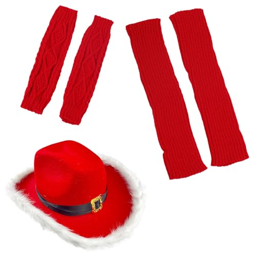 Aurgiarme Weihnachtsmann-Kostüm, Armstulpen, Beinärmel, Cowboyhut für Weihnachtsfeier, Maskerade, Zubehör, Weihnachtsmann-Kostüm-Set für Weihnachtsfeiern