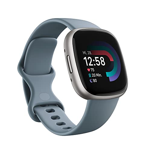 Fitbit Unisex-Adult Versa 4,Waterfall Blue/Platinum Smartwatch, One Size