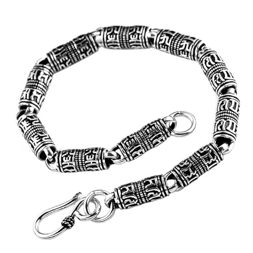 VOYADE Tibetischer Buddhismus S925 Sterlingsilber Graviertes Mantra-Armband Mit Sechs Zeichen, Religiöses Buddhistisches Thailändisches Silber-Amulett-Armband,Silver 5mm,22cm