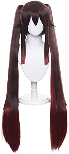 LINLINCD-Anime Coser Wig Genshin Impact Cosplay Perücken gestreift grün 85 cm lang rechts langlebig SYNTHETIC HEILS HAPS HALLOWERN Karneval Party+Perücke (Motiv: Hutao)