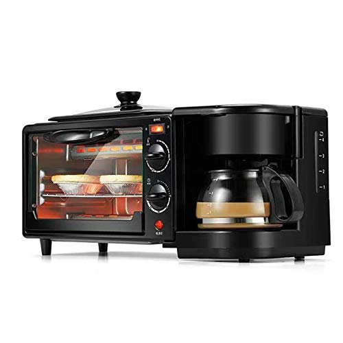 3 In1 Mini-Öfen Multifunktional Frühstücksmaschine mit Kaffeemaschine Backofen Würstchen backen Toastofen Minibackofen 9L