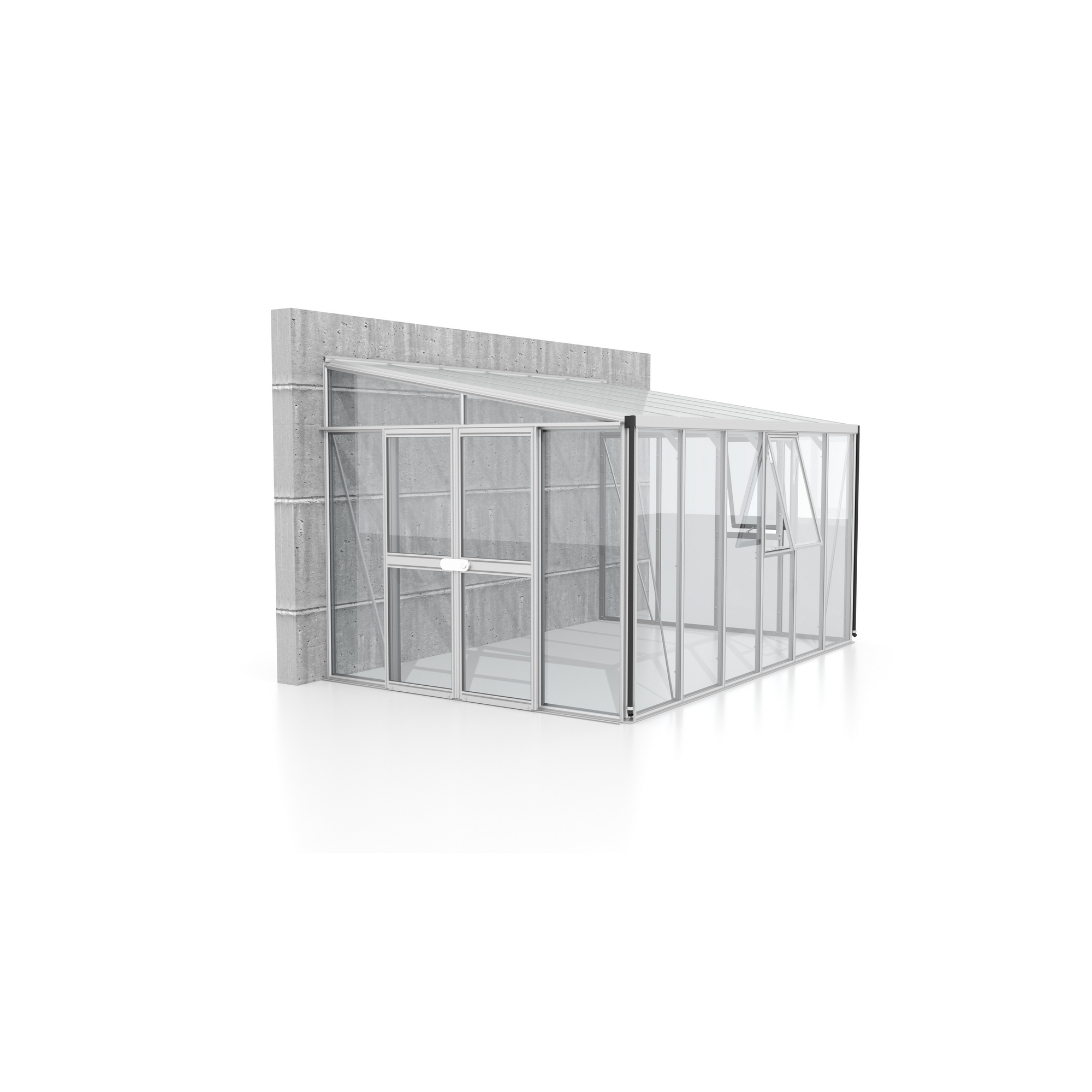 Vitavia Anlehngewächshaus 'Athena 10200' 10,2 m² 267,9 x 406,7 cm 3 mm Sicherheitsglas/10 mm Hohlkammerplatten aluminiumfarben 3