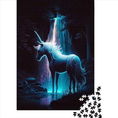 Beleuchtetes Einhorn-Holzpuzzle für Erwachsene, 1000-teiliges Puzzle für Erwachsene und Teenager mit passendem Poster und Wissensblatt (Größe: 75 x 50 cm)