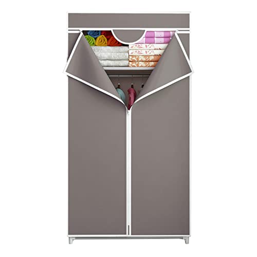 ZHANGshouf Kleiderschrank Tragbarer Canvas-Kleiderschrank, Stoffschränke mit Kleiderstange, Kleiderschrank-Aufbewahrungsorganizer für Schlafzimmer, Wohnzimmer, robust und langlebig, Braun-70x155cm