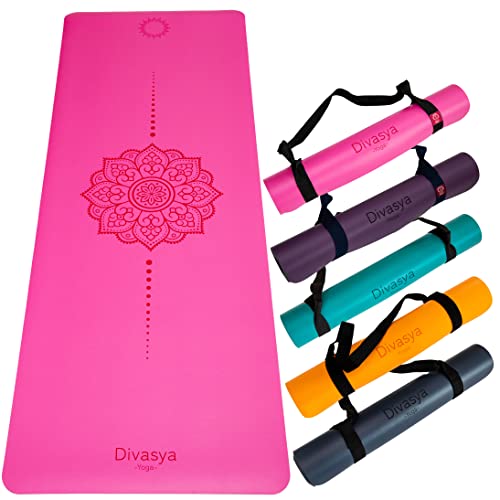 DIVASYA Premium Yogamatte rutschfest: Naturkautschuk rutschfest & japanische professional grip Oberfläche | großzügige Maße 185x68x0,45cm | Tragegurt |4,5mm dicke Yoga Matte rutschfest| schadstofffrei