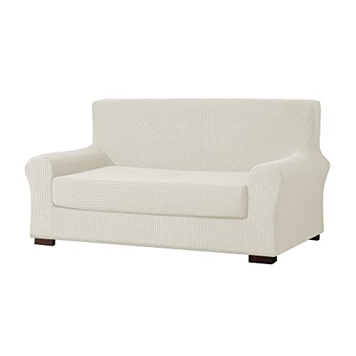 Ebeta 2-Stück Sofahusse Jacquard Sofaüberwurf Sofaüberzug, Sofahusse Couchbezug Möbelschutz rutschfest, Sofa Abdeckung Hussen + Polsterbezug 2 Sitzer (Beige, 145-185 cm)