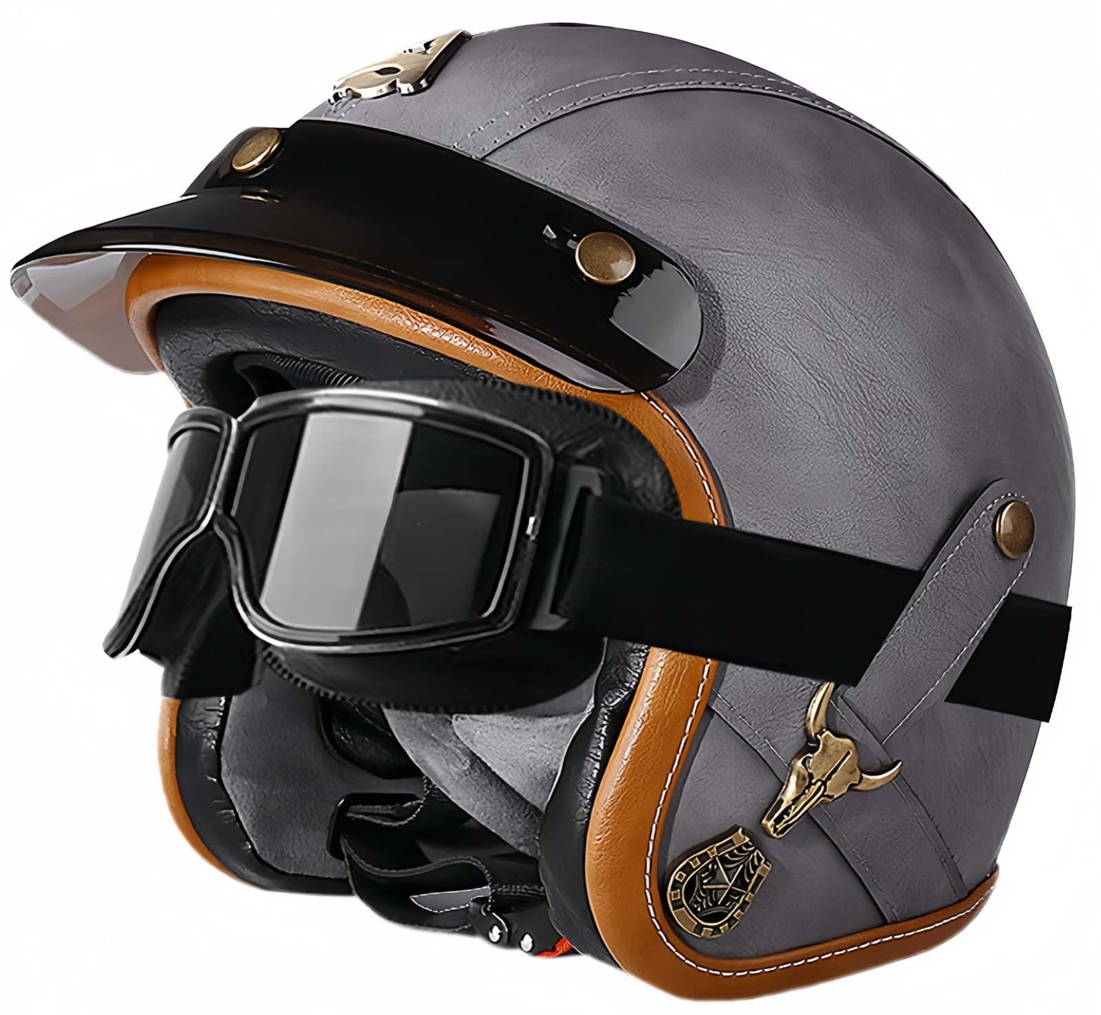 3/4 Vintage-Helm, Retro-Motorradhelm, Erwachsenenhelm, Halbhelm, ECE-Geprüfter Vintage-Helm Für Damen Und Herren, Mit Offener Schutzbrille, Moped-Helm C,M54-56CM