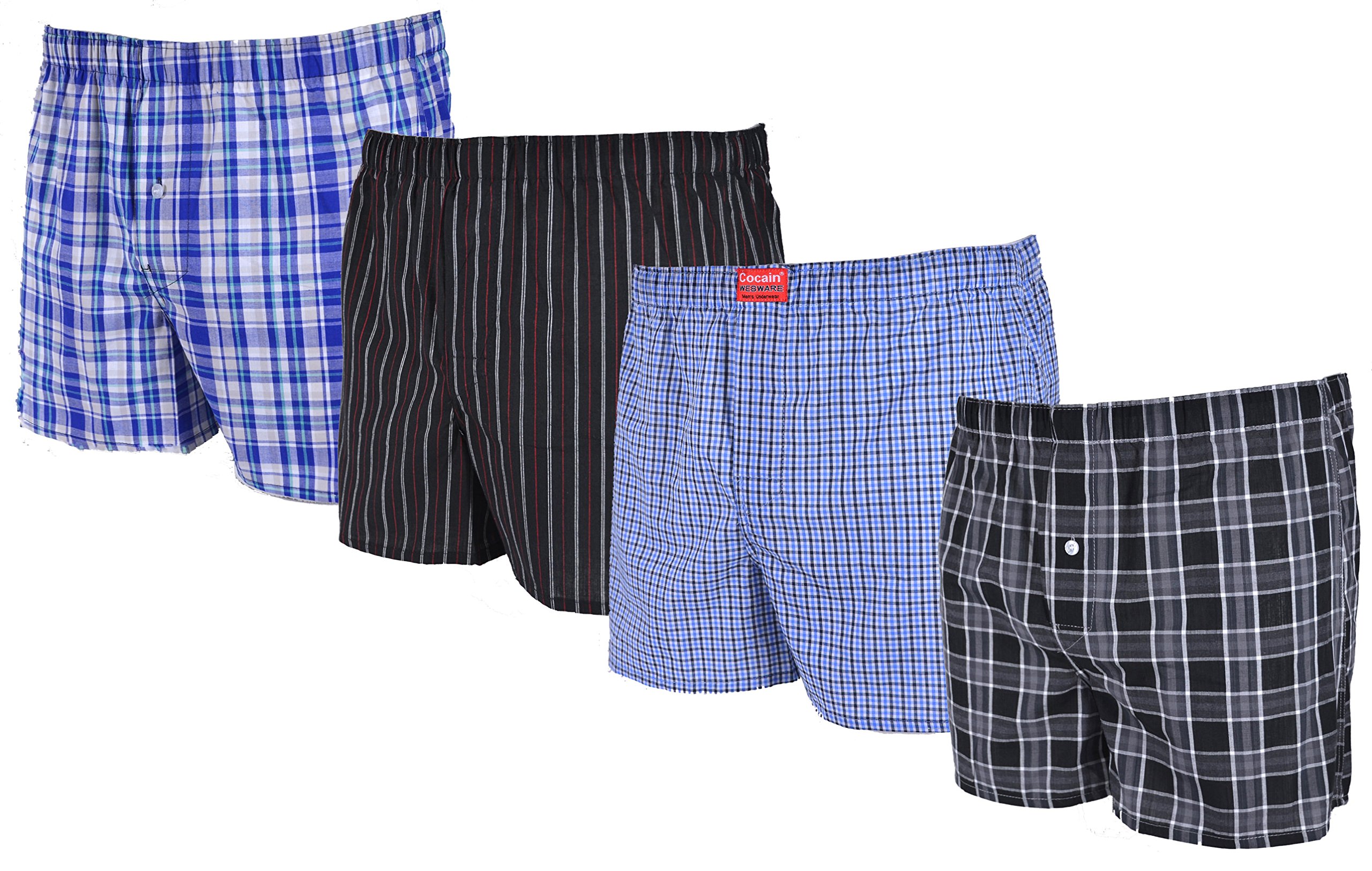 4 Stück Herren Boxershorts, lockere, gewebte Boxer aus Baumwolle, Verschiedene Karierte und gestreifte Design gemischt, Loose fit; Gr. XXL locker American Lower East Schiesser Boss Hilfiger Joop Puma