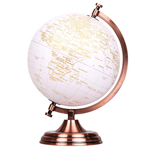 Exerz 20cm Globus Golden Farbe Metallisch - Englische Karte - Pädagogische, Geografische, Moderne Desktop-Dekoration - Metallbogen Und -Basis, In Goldener Farbe Beschichtet.