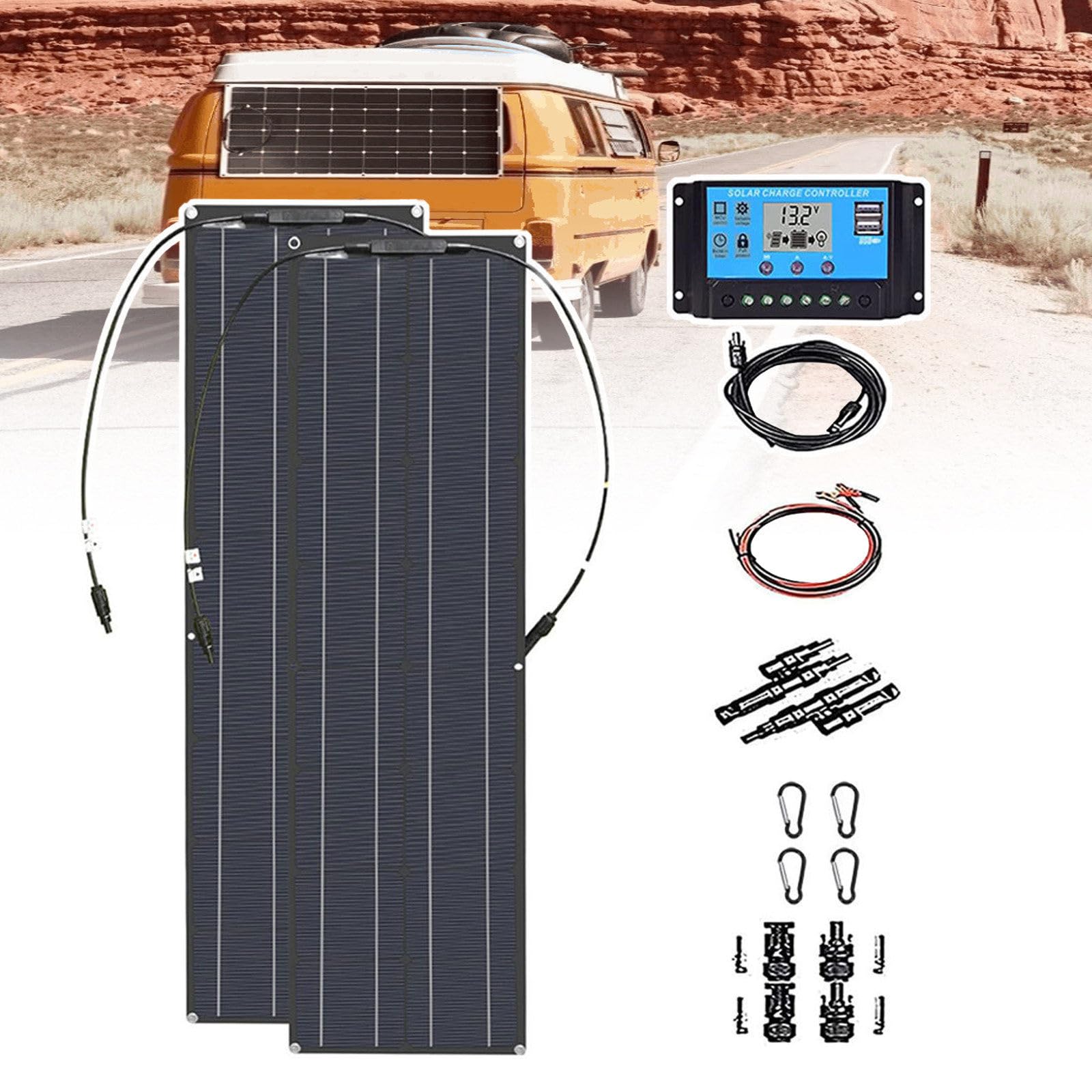 JMbpkduHs Tragbares, Flexibles 400-Watt-Solarmodul (2 X 200 W), 40-a-Laderegler USB, 18-V-Solarmodulsystem-Kit (1060 X 280 X 2,5 Mm)