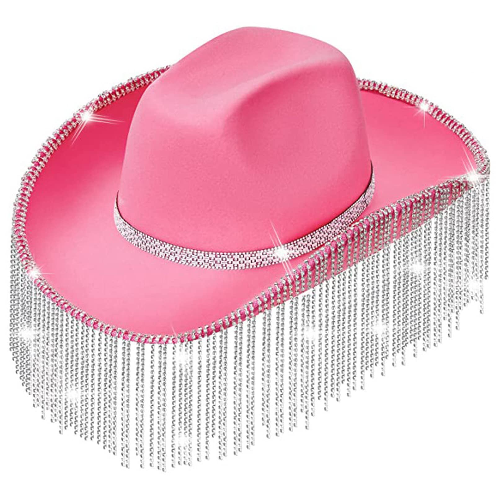 LIbgiubhy Cowgirl-Hut mit Strasssteinen, glitzernd, Kuh-Mädchen-Hut mit Strass-Fransen, Erwachsenengröße, für Party, 3 Farben