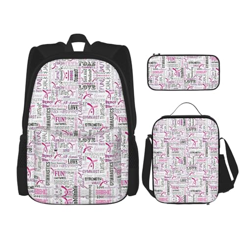 WURTON Turnrucksack-Set mit rosa Druck, Schultasche mit Lunchtasche, Federmäppchen, Kombination, Schultaschen-Set