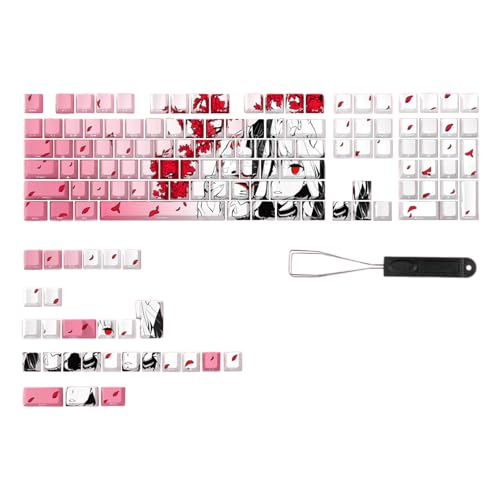 YYSQL Seitliche Gravur, Hintergrundbeleuchtung, 136 Tasten, komplettes Set, Cartoon-Mädchen-Tastenkappe für mechanische Tastatur, verbessert das Tippen bei Nacht