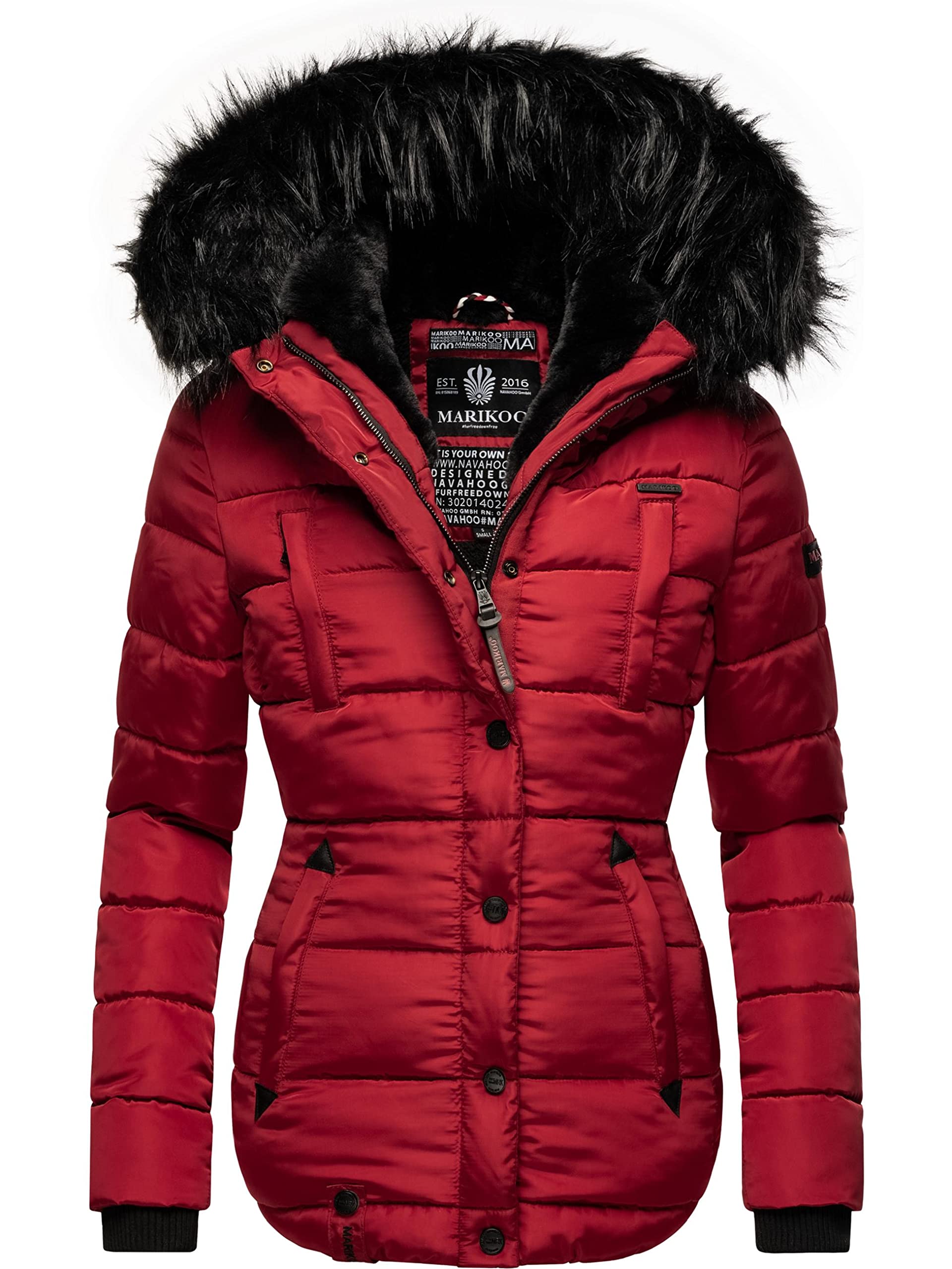 MARIKOO Damen warme Winter Steppjacke Lotusblüte Blood Red Gr. XS