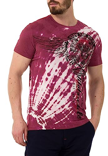 Cipo & Baxx Herren T-Shirt Batik Print Shirt Baumwolle Freizeitshirt CT769 Burgundy XL