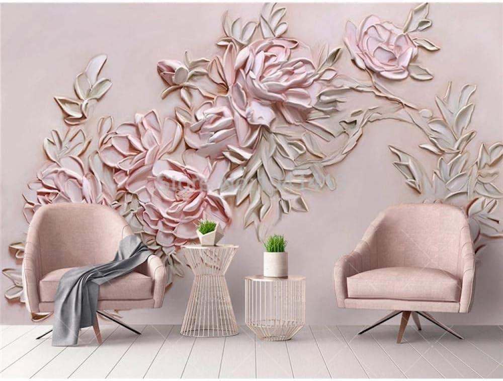 Kubische Rosa Geprägte Rosen 3D Tapete Poster Restaurant Schlafzimmer Wohnzimmer Sofa TV Dekorative Wand-430cm×300cm