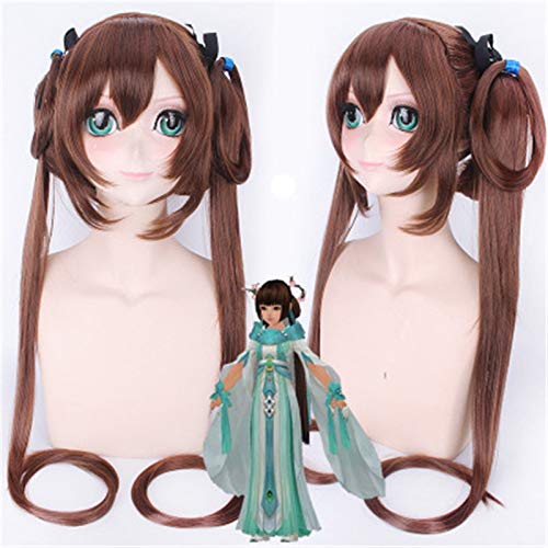 LINLINCD-Anime Game Wig Cosplay Costume Long Brown Synthetic Hair Party Wigs Sword Net Sword Three Long Song Gate