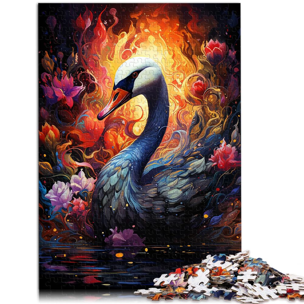 Puzzle-Spiele, farbenfrohes psychedelisches Schwanen-Puzzle, 1000 Teile für Erwachsene von Wood Jigsaw, interessantes Puzzle zur Stressreduzierung, 1000 Teile (50 x 75 cm)