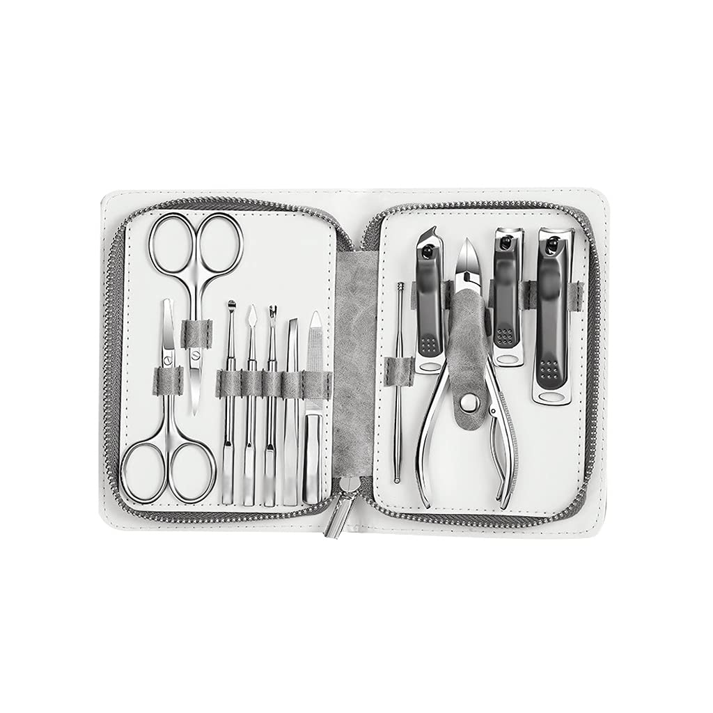 VSULZVNU Nagelpflege-Set, Nagelknipser-Set, Maniküre-Set, Edelstahl, Pediküre-Set, Nagelpflege, Zehennagelknipser, Fingernagelknipser, 12-teiliges Pediküre-Set (Farbe: Grau 1) (Grau 2)