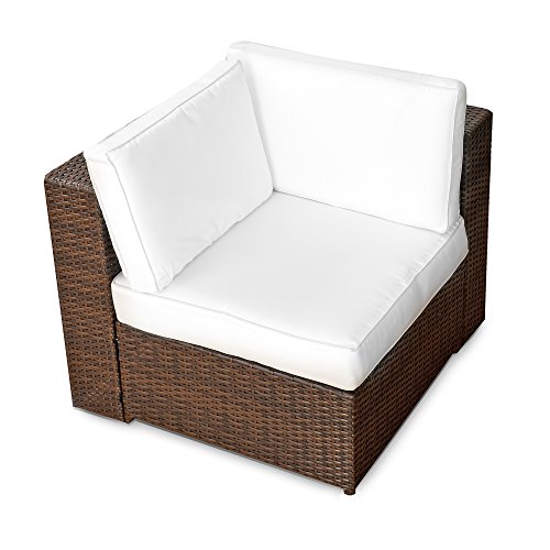 XINRO® (1er Polyrattan Lounge Eck Sessel - Gartenmöbel Ecksessel Rattan - durch andere Polyrattan Lounge Gartenmöbel Elemente erweiterbar - In/Outdoor - handgeflochten - braun