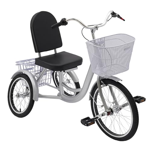 Dreirad für Erwachsene Dreirad für Ältere 3-Rad-Fahrräder mit Körben Tricycle 26 Zoll Modern 3 Räder Fahrrad mit Einkaufskorb（Große Bremssattel-Bremse） Verstellbares Design Erwachsenendreirad