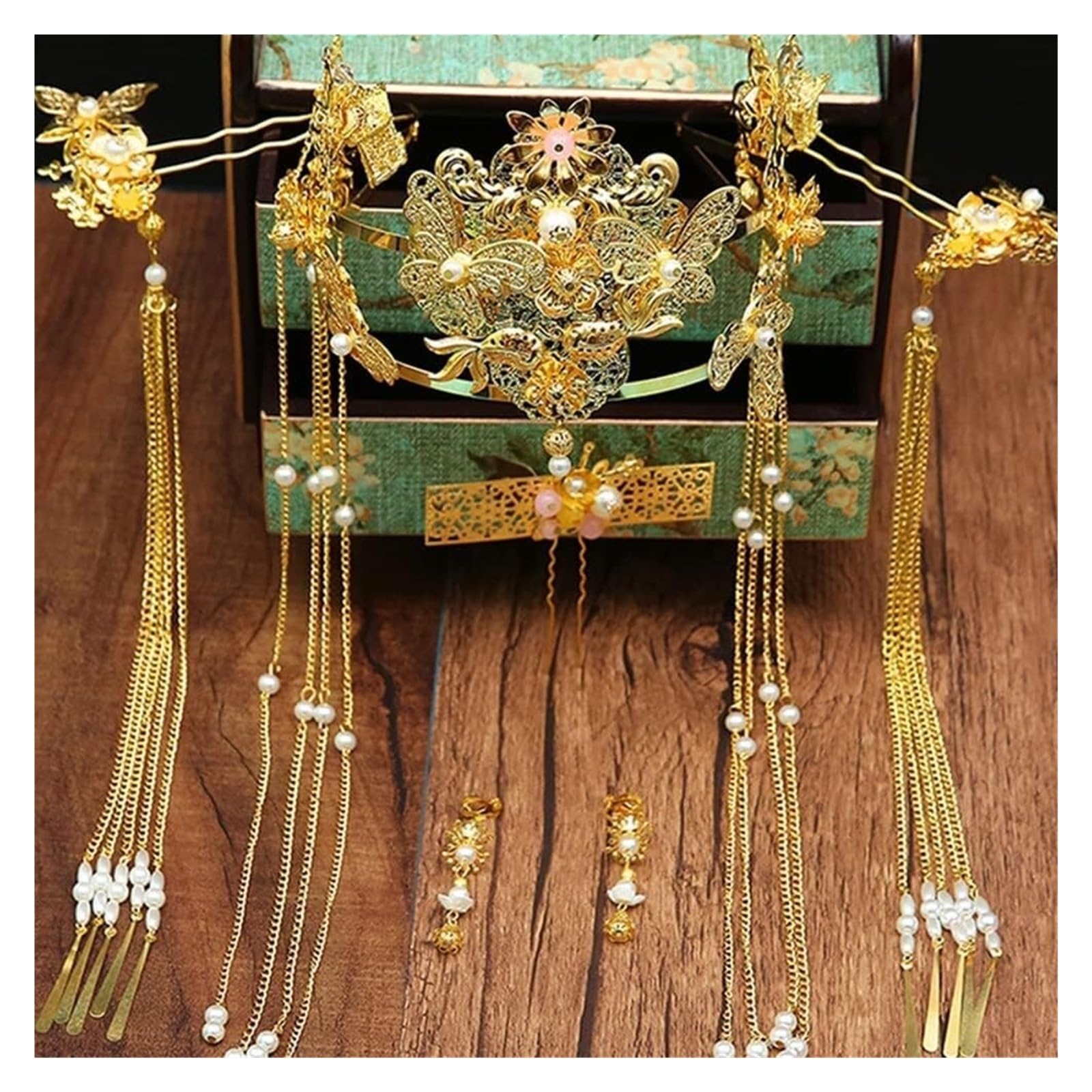 Haargabel, Braut-Haarnadeln, Hanfu-Haarstäbchen, Braut-Accessoires, neu, Xiuhe goldener Kopfschmuck, chinesische Haarnadel, passend for Hochzeit, Frauen, Mädchen, Hanfu-Haar-Accessoires, Kopfbedeckung