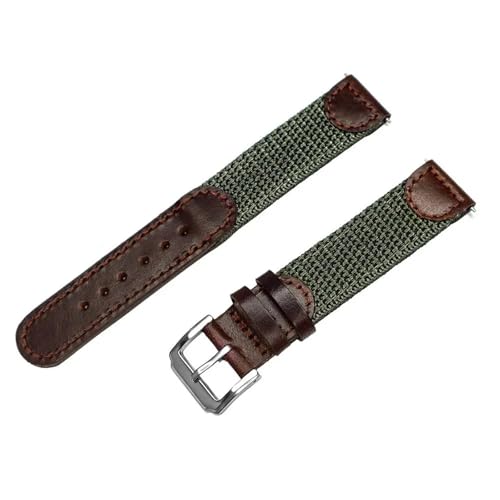 THBGTCNQ 20 mm 22 mm 24 mm echtes Ledergelenk-Nylonarmband for Männer Stahlschnalle for schnellen Austausch von Uhrenzubehör(Khaki-1,20mm)