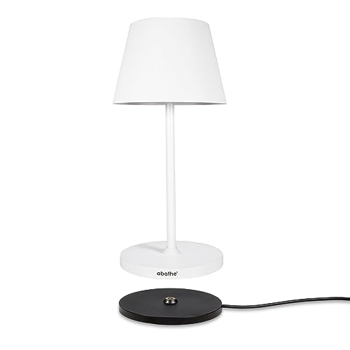 abathe LED Akku Tischleuchte round mit Ladestation - dimmbar, kabellos, USB aufladbar, warme 2700K - sichtfreie Höhe von 25cm - Outdoor Akku-Tischlampe für drinnen und draußen IP54 – weiß