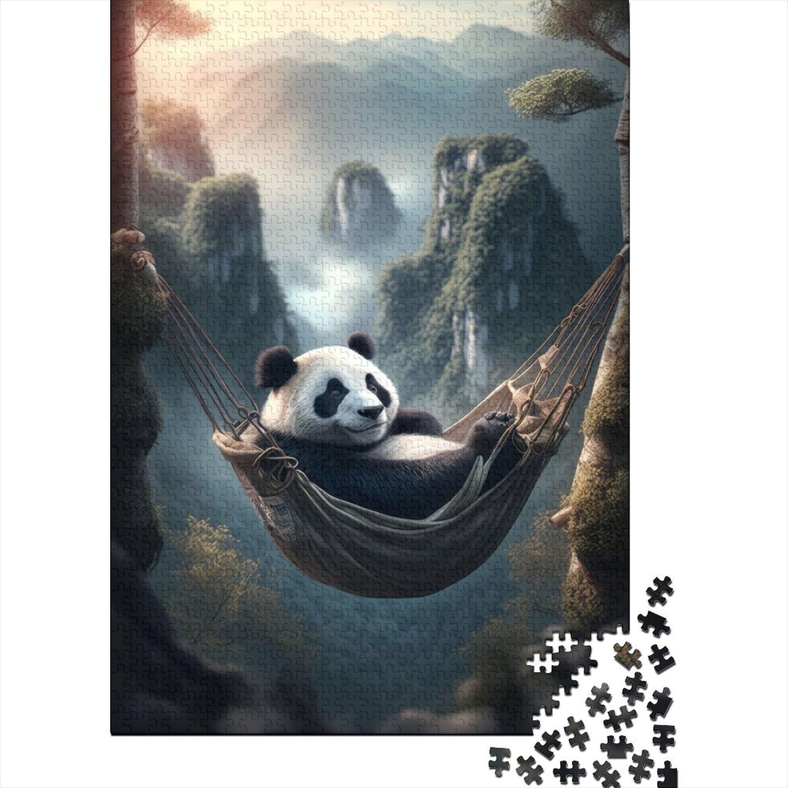 Chillender Panda in der Hängematte. Puzzles für Erwachsene und Teenager. Schwierige, anspruchsvolle Puzzles mit 500 Teilen ganze Familie und die (Größe: 52 x 38 cm)