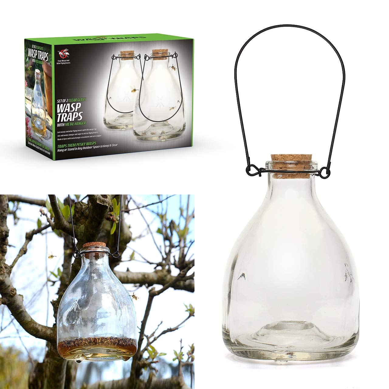 CKB Ltd 2er Set Wasp Catcher Trap Wespenfänger Wespenfalle Glas Glasflasche - Traditionelles Attraktives Design Insektenfalle Trap Garten Schädlingsbekämpfung