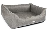 CopcoPet – Hundebett Hugo in Velourlederoptik L/XL 100x80cm Grau – Hundekissen Schaumstoff mit abnehmbarem & waschbarem Bezug – Bequemer Hundekorb mit erhöhten Rändern & Rutschfester Unterseite