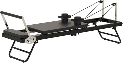 Faltbare Pilates-Reformer-Maschine – Yoga-Ausrüstung mit Einstellbarer Intensität für Heimübungen, multifunktionales Fitnessbett mit Pilates-Reformer, Schwarz, 175 x 57 x 72,5 cm