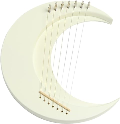 Holzsaiteninstrument, Leierharfen mit Stimmschlüssel, Tragbar Lyra-Harfen-Instrument, 7-saitige Lyra-Harfen, Tragbar Streichinstrumente des Orchesters, Mond design,Weiß,28 * 30cm