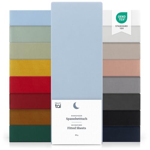 Blumtal Basics 2er-Set Mikrofaser Spannbettlaken 100 x 200cm - Bettlaken bis 25cm Matratzenhöhe, Öko-Tex Zertifiziert, Hellblau