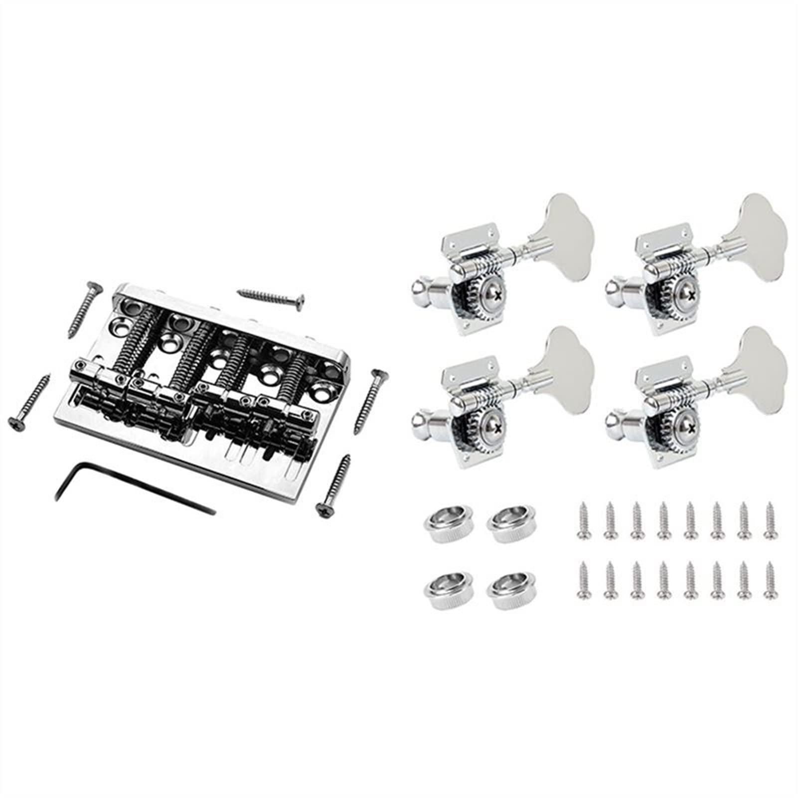 4 Stücke Gitarre Tuning Pegs Electric Bass Tuner Peg Mit 4 String Hardtail Bass Guitar Bridge Chrome Stimmwirbel Mechaniken