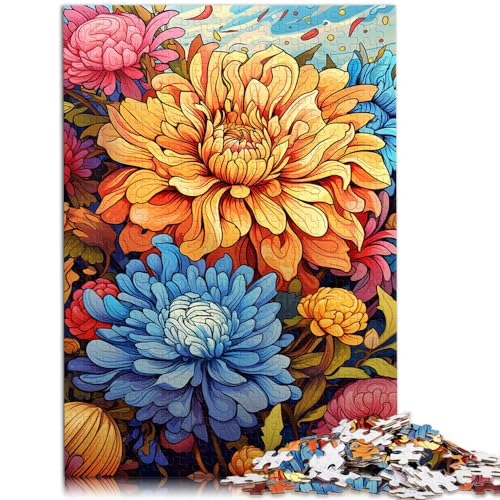 Puzzles als Geschenke, farbenfrohe psychedelische Chrysanthemenfarbe, Puzzle für Erwachsene, 1000 Stück, Holzpuzzle, Weihnachts- und Geburtstagsgeschenke, 1000 Teile (50 x 75 cm)