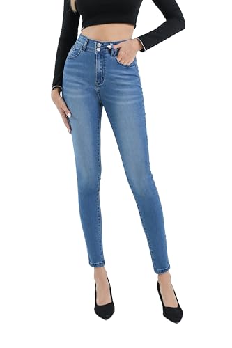 CUTULI Damen Jeans mit hoher Taille, Skinny Stretch, kurvige Jeggings, Butt Lifting Jeans, Blau, M